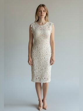 Love fast love hard boho lace white and nude dress size L Bridal Wedding